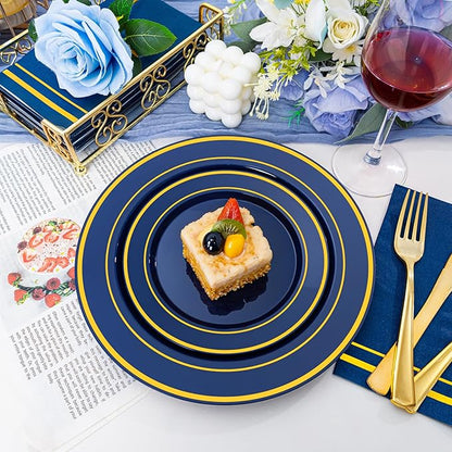 NOCCUR 200PCS Navy Blue Plastic Plates for 100 Guests - Include 100PCS 10" Dinner/ 100PCS 7" Dessert Disposable Plates Heavy Duty - Ideal for Party/Christmas/Hanukkah