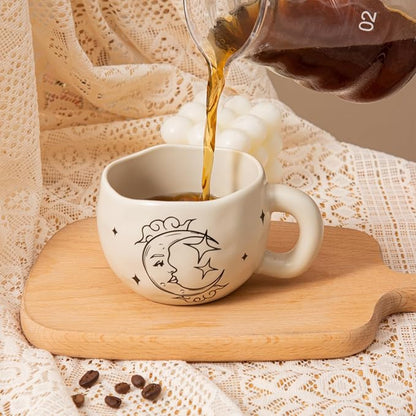 4pcs Boho Style Ceramic Moon and Sun Mugs, 9.4OZ Cute Coffee Cup Set, Matte - Image 5