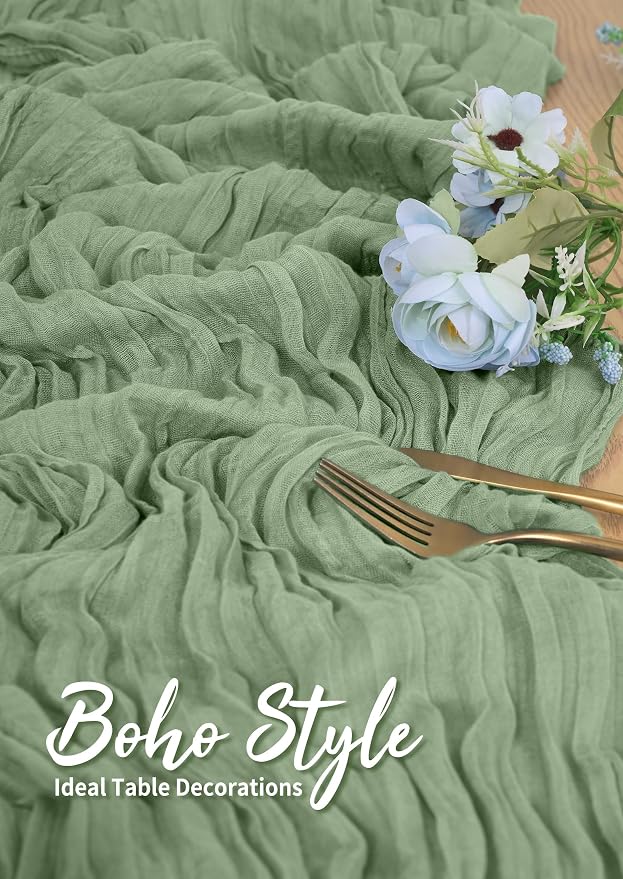 Pesonlook Cheesecloth Table Runner Sage Green, 10 Pack 17.7x108 inch, Long | - Image 5