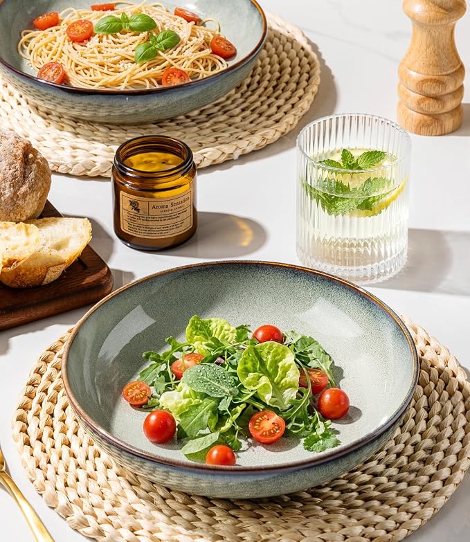 GBhome 8.5'' Ceramic Pasta Bowls, 36oz Stoneware Salad Bowls Set of 4 | - Image 6