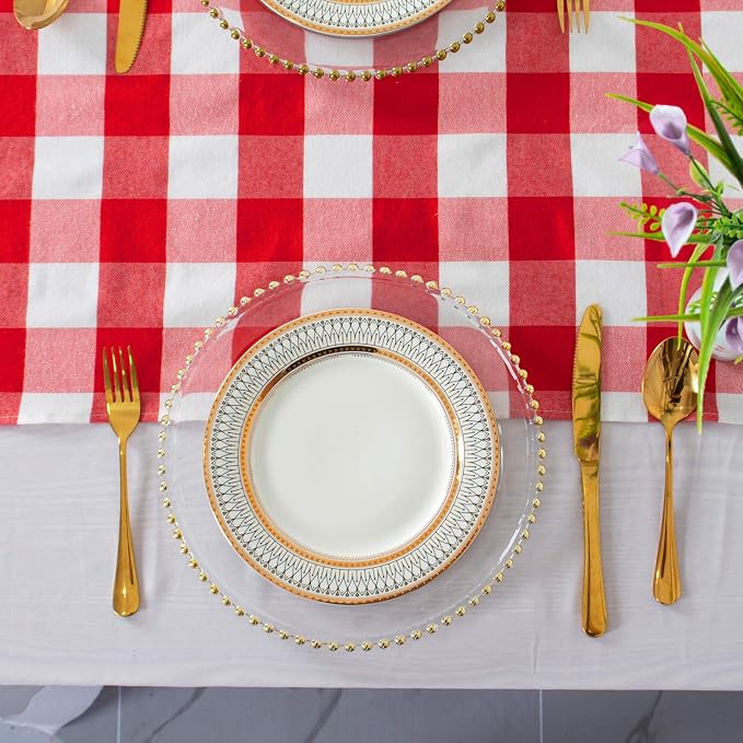 ShinyBeauty 6pcs Red & White Checked Table Runners 108 inches Long Classic - Image 2
