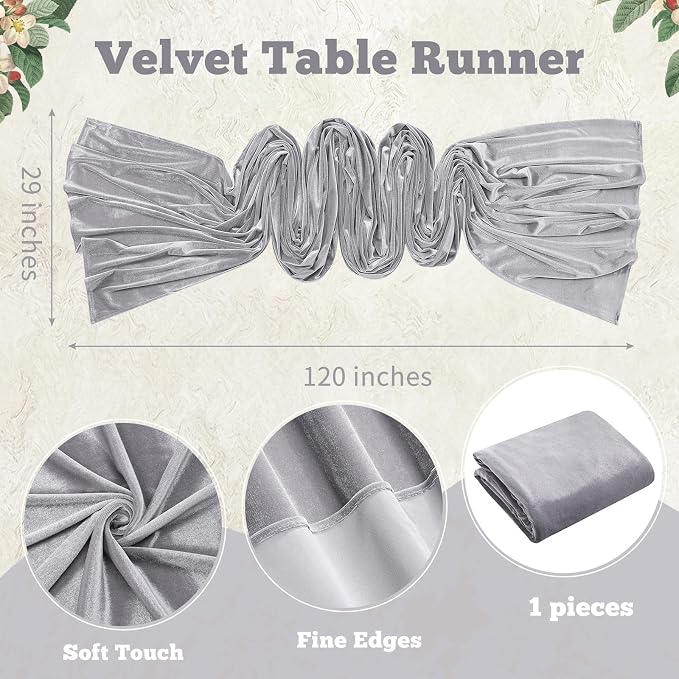 Velvet Table Runner Grey 29x120 Inch Soft Fall Luxury Retro Table Runners | - Image 2