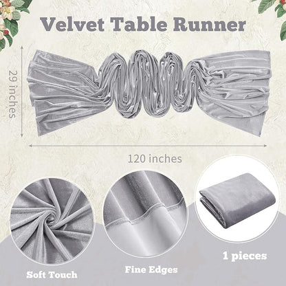 Velvet Table Runner Grey 29x120 Inch Soft Fall Luxury Retro Table Runners | - Image 2