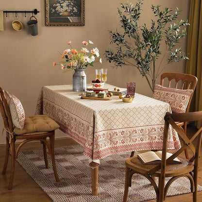 ISAENNE Designer Linen Floral Rectangular Table Cloth,Pale Yellow Farmhouse Indoor Tablecloth,Durable Decor Tablecloths for Dining Kitchen Thanksgiving Christmas,55"*79"-Chamonix A
