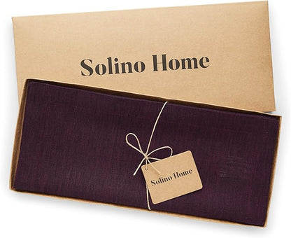 Solino Home Linen Chambray Burgundy Table Runner 144 Inches Long - Athena, 100% Pure Linen 14 x 144 Inch Table Runner for Valentines