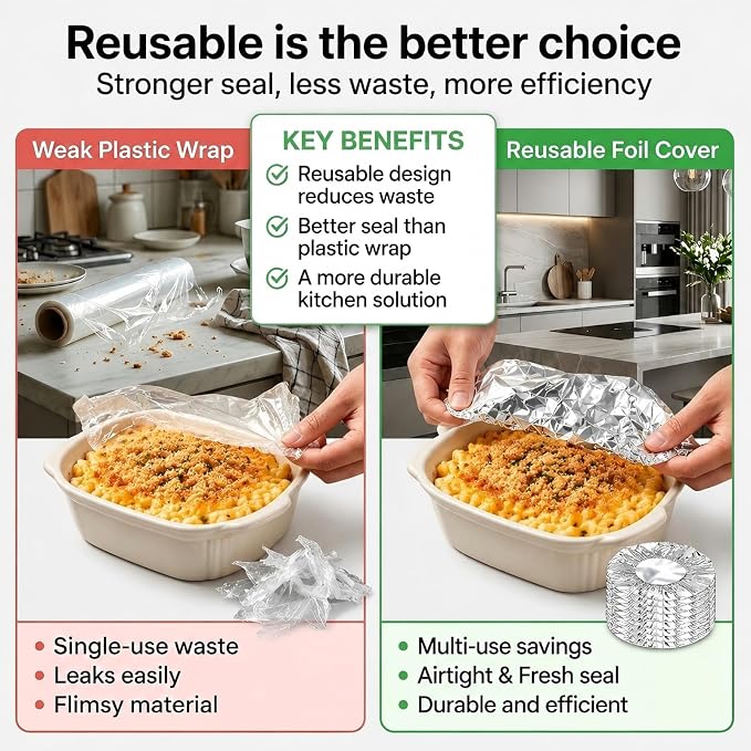 Reusable Aluminum Foil Food Covers Elastic Insulated Bowl Lids 10 Inches | - Image 5
