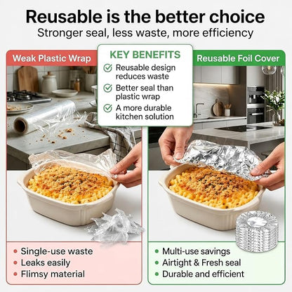 Reusable Aluminum Foil Food Covers Elastic Insulated Bowl Lids 10 Inches | - Image 5