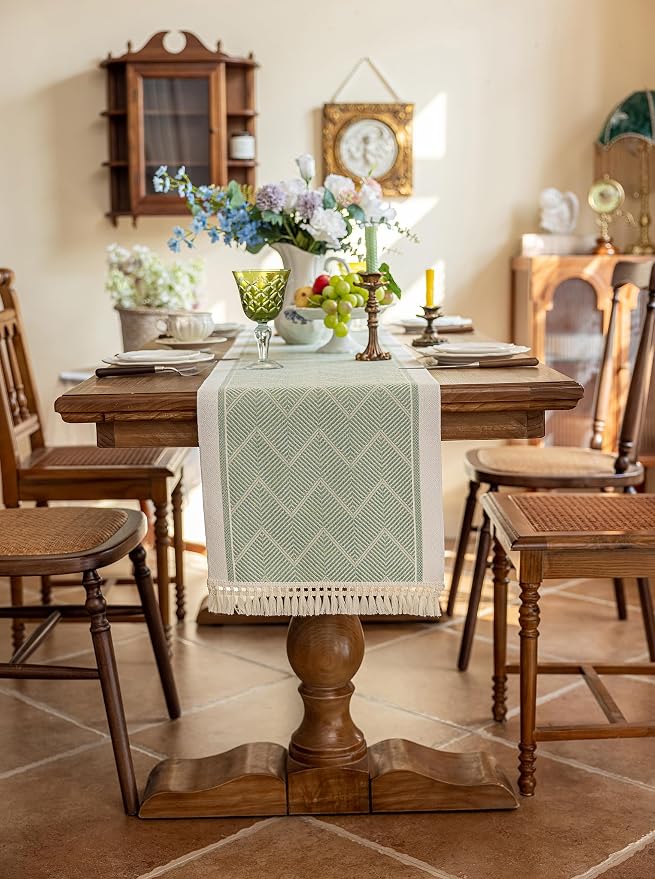 14x107 Geometric Table Runner Waterproof Boho Dresser Scarf Tassels | Planning by UWWGKK