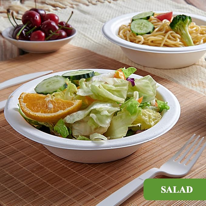 Vplus 200 Pack 16 OZ Compostable Paper Bowls, Bagasse Bowls，White | Disposable - Image 4