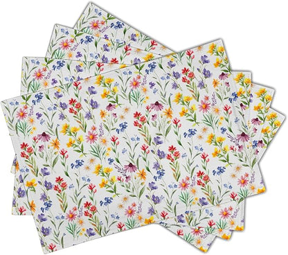Daisy Sunflower Placemats - Spring Summer Tablemats 12x18 Floral Flowers Blossom Place Mats Set of 4 for Party Kitchen Dining Multicolor