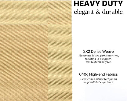 LEXMORE PlaceMats Set of 12 Vinyl/Plastic Woven Place Mats for Kitchen Table Indoor/Outdoor Washable PlaceMat Wipeable Dining Table Mats(Gold Cube)