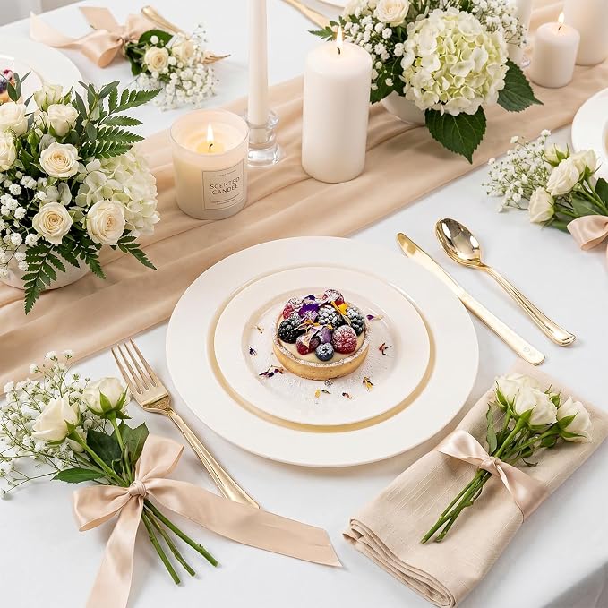 102 Pcs Ivory Plastic Plates, Disposable Party Plates Include 51 Ivory Dinner - Image 2
