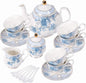 fanquare Blue Flowers Porcelain Tea Set, Tea Cup and Saucer Set Service by fanquare