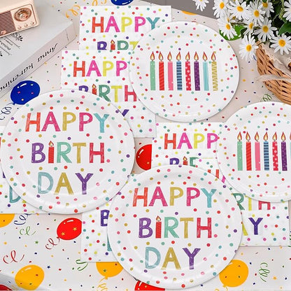 60PCS Birthday Plates and Napkins Set, Serve 20 | Rainbow Dot Party Supplies - Image 4