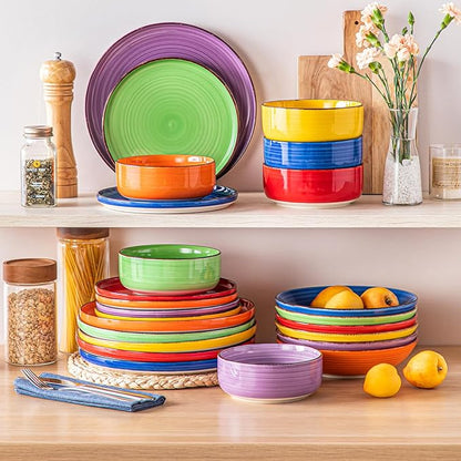 vancasso Bonita Dinnerware Sets 24 Pieces, Stoneware Dishes Set for 6, Dinner Platers with Bowls Set, Dinshwasher and Microwave Safe, Multicolor