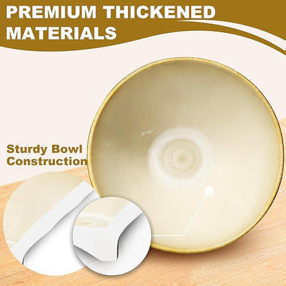 8-Inch 2 Sets Ceramic Ramen Bowl (8 Piece) - Japanese Porcelain Dishwasher Microwave Safe Salad Noodles Cereal Pasta Soup Large Bowls with Chopsticks Forks Spoons for Men Women Housewarming Gift