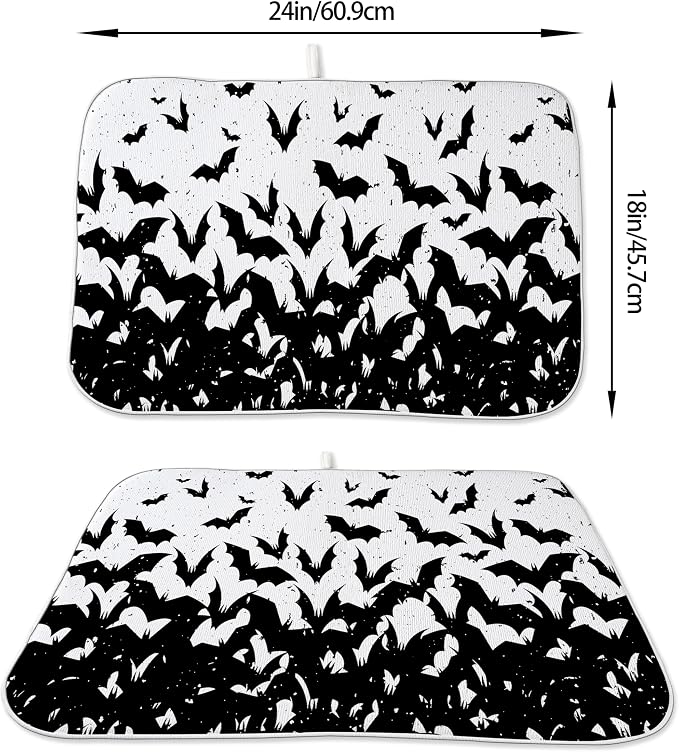 Halloween Bats Dish Drying Mat for Kitchen Counter 18x24 Inch Polka Dots Dish - Image 6