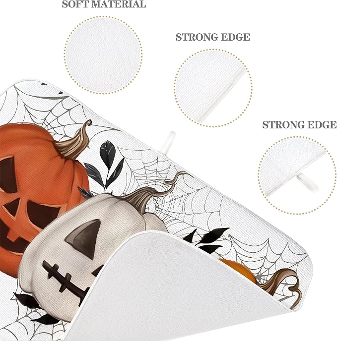 Halloween Dish Drying Mat for Kitchen Counter 18x24 Inch Pumpkins Spider Web - Image 7