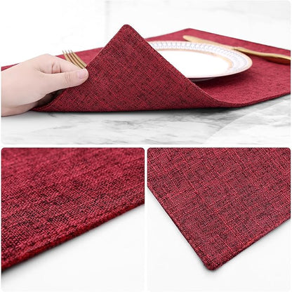 homing Cotton Linen Placemats Set of 6, Cloth Washable Farmhouse Dining Table Mats for Indoors & Outdoors, Easy to Clean, Red, 13 x 19 Inch