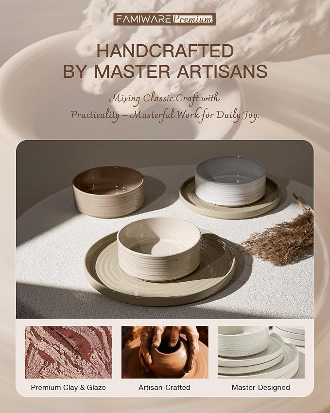 Dinnerware Set for 4, Ceramic Plates & Bowls - Image 6