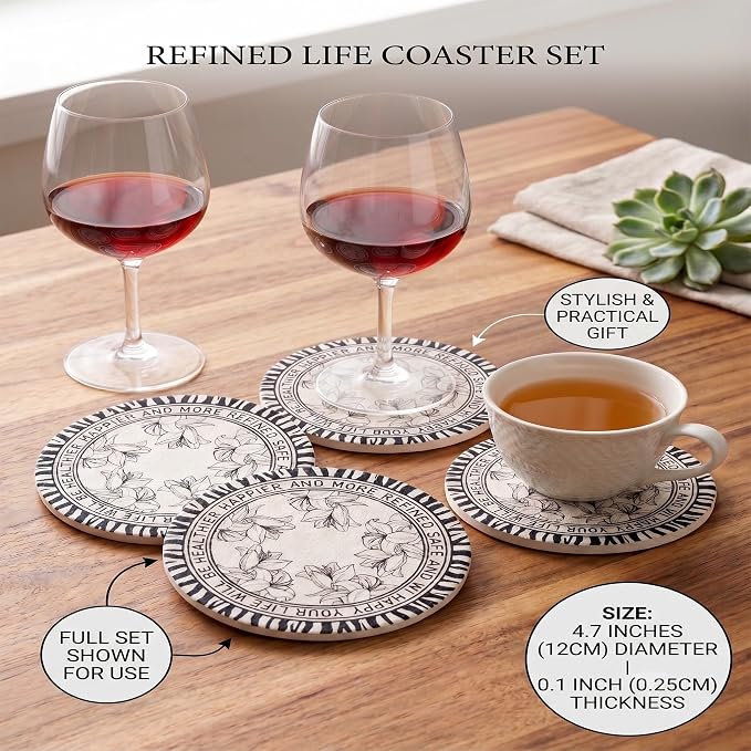Drink Coasters for Living Room, Modern Zebra Stripe & Lily Floral Coasters - Image 7