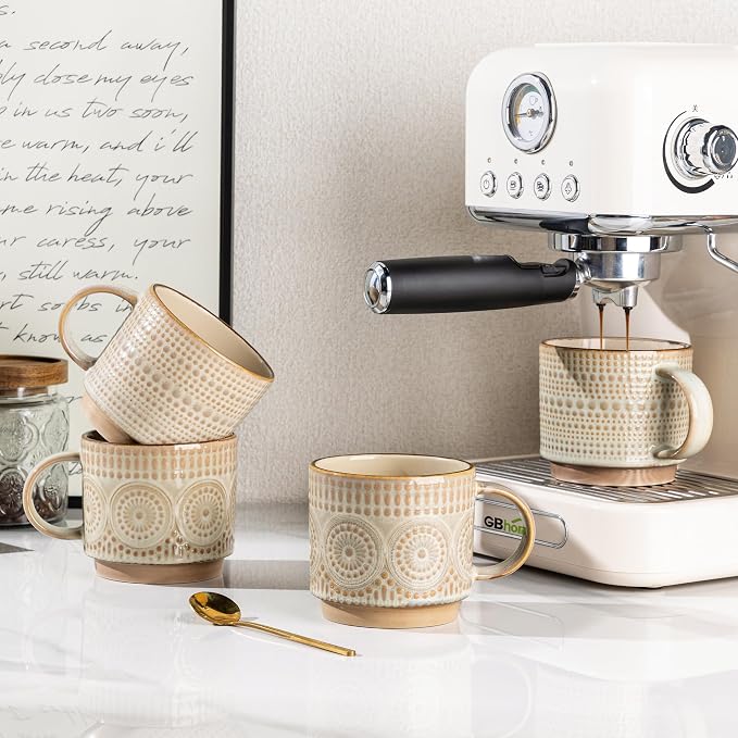 GBhome 16 oz Coffee Mugs Set of 4, Stackable Ceramic Coffee Cups Set | Modern - Image 6