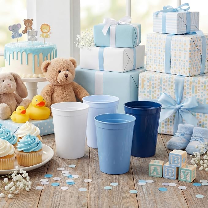 Yungyan 24 Pcs Dusty Blue Baby Shower Decoration Dusty Blue Reusable Plastic - Image 6