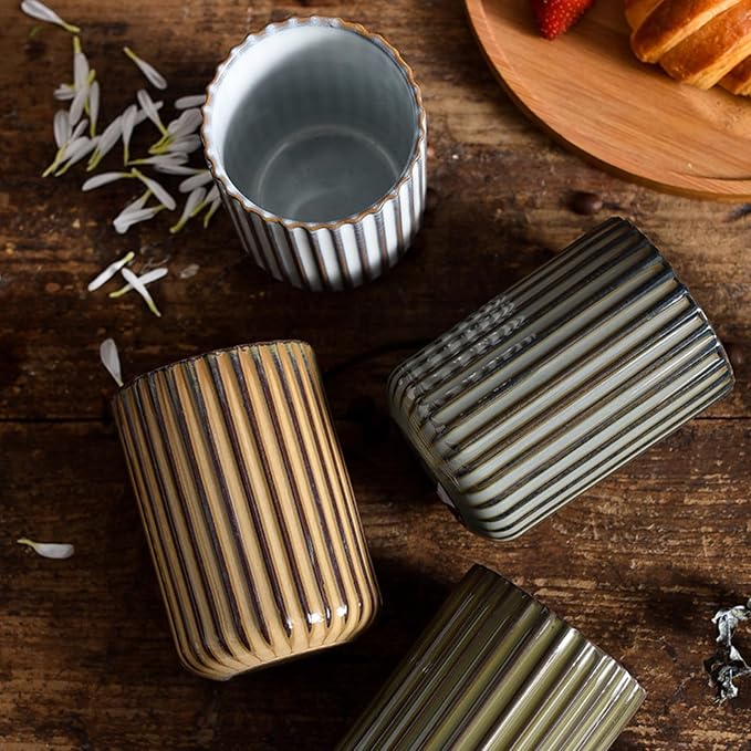 Vinitage Ceramic Mug, Japanese Tea Cup 10oz Striped Cup No Handle Drinking Cup - Image 5