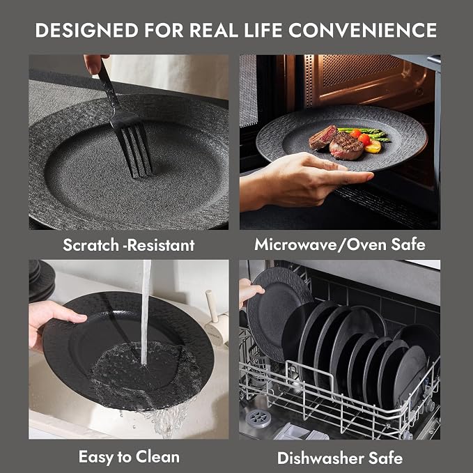 Black Dinnerware Sets with flatware, 32-Piece Matte Marble Pattern Premium - Image 6