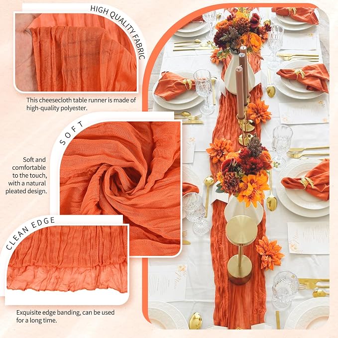 30 Pack Cheesecloth Table Runner 10FT Orange Table Runner Boho Gauze Cheese - Image 3