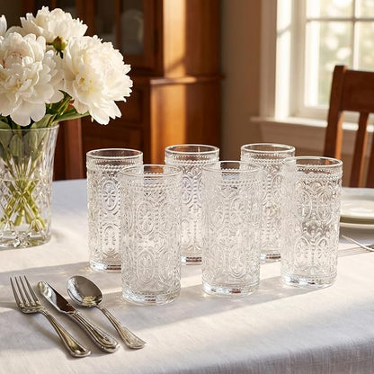 Bekith 6 Pack Romantic Drinking Glasses, 12 oz Highball Glasses, Thick Water - Image 7