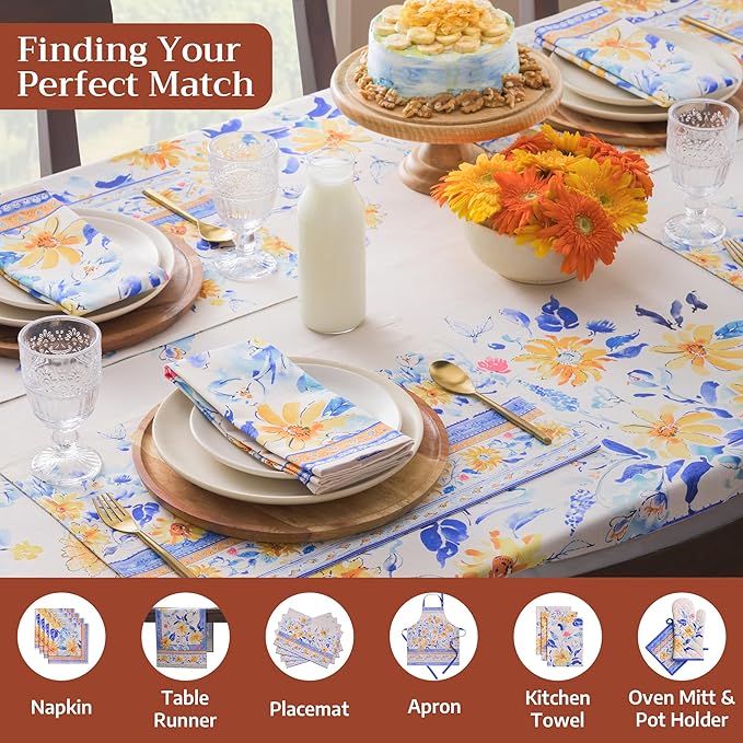 Maison d' Hermine Table Cloth Rectangle Table 100% Cotton 60 x 108 Inches Tablecloth Reusable Decorative for Dining Room Farmhouse Home Valentines Day Decorations Spring Summer - Girassol