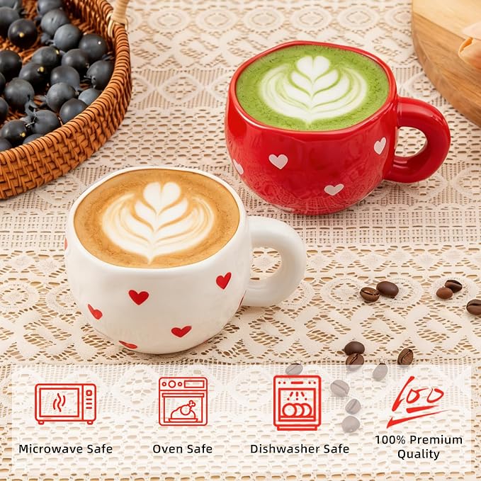 4pcs Ceramic Hearts Mugs Set, 9.4OZ Cute Love Coffee Cup Set, Dishwasher Safe - Image 6