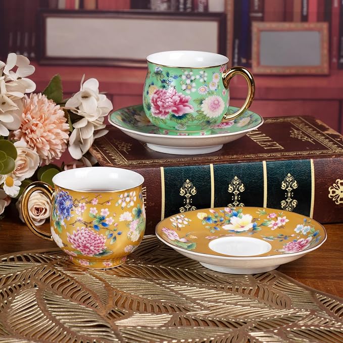 KAMMAK Tea Cup and Saucer, Ceramic Coffee Cups, 7.1 oz, Afternoon Tea and - Image 7