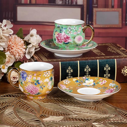 KAMMAK Tea Cup and Saucer, Ceramic Coffee Cups, 7.1 oz, Afternoon Tea and - Image 7
