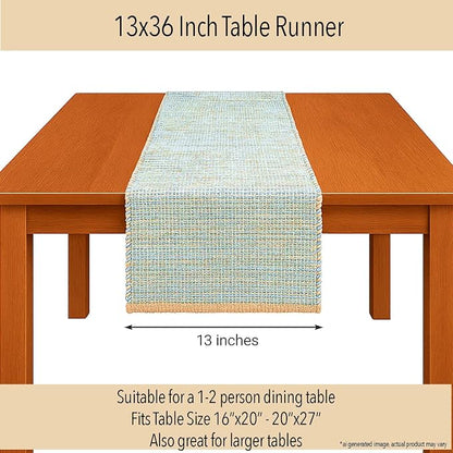 Natural Jute Table Runner, 13x36 Inch, Sky Blue-White | Vintage Boho Rustic - Image 4