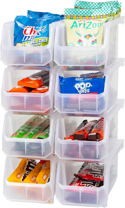 Plastic Containers for Organizing and Storage Bins for Closet, Kitchen, Office, Garage or Pantry Organization, Stackable Bins, Medium (11" x 5" x 5.5"), 8-Pack, Clear