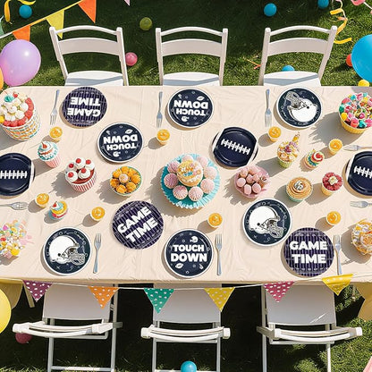 60Pcs Cowboys Football Party Supplies 9” Navy Blue Football Paper Plates Footballs Themed Plates Disposable Tableware for Game Day Sports Birthday Party Supplies