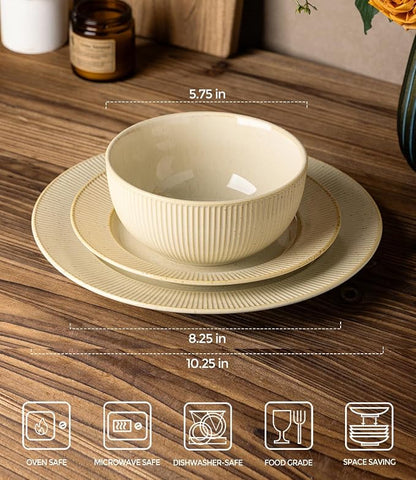Ceramic Dinnerware Set for 4, 12-Piece Plates and Bowls Set | Lightweight - Image 2