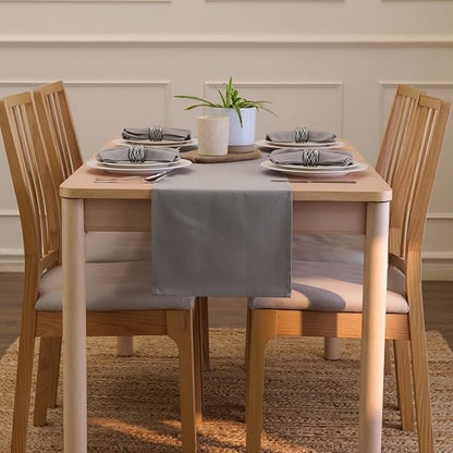 Encasa XO Table Runner, Cotton Canvas Dining Runner 13"x59" | Grey, 180 GSM - Image 4