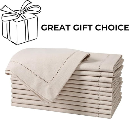 Bedding Craft Cotton Linen Cloth Dinner Napkins Set of 12 – 18x18 Flax Oatmeal Hemstitched – Machine Washable Reusable Fabric Napkins for Weddings, Parties & Events