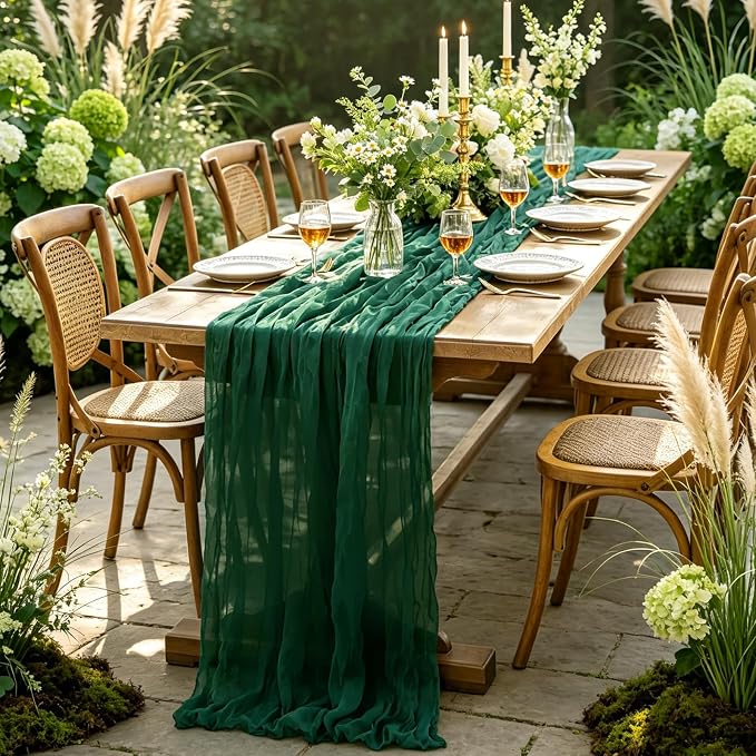 Christmas Table Runner, 10FT Cheesecloth Emerald Green Table Runners 35*120inch - Image 6