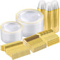 600 Pieces Clear Gold Plates for 100 Guests | Include: Dinnerware Set of 100 by GoodLuck
