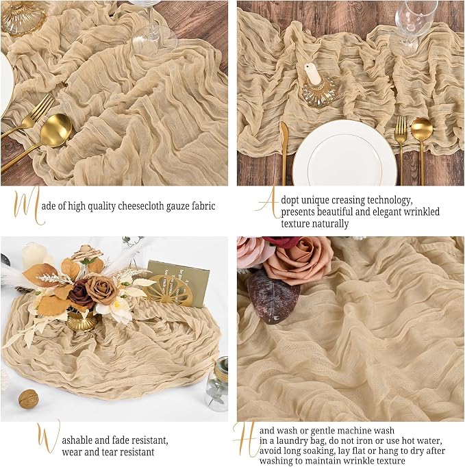 15 Pack Beige Table Runner 17 x 108inch Cheesecloth Table Runner Boho Gauze - Image 4