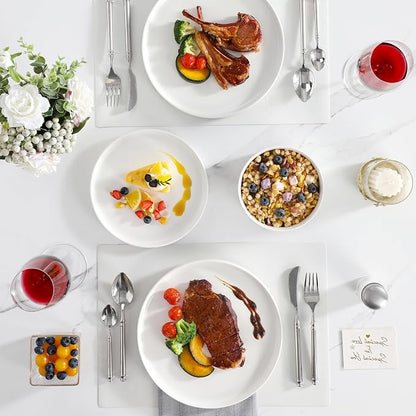 MALACASA 24 Pieces Porcelain Dinnerware Set, Modern White Dish Set - Image 8