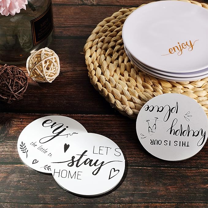 Queekay Coasters Set of 6 House Warming Gifts New Home Wooden Farmhouse Drink - Image 4