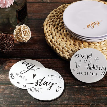 Queekay Coasters Set of 6 House Warming Gifts New Home Wooden Farmhouse Drink - Image 4