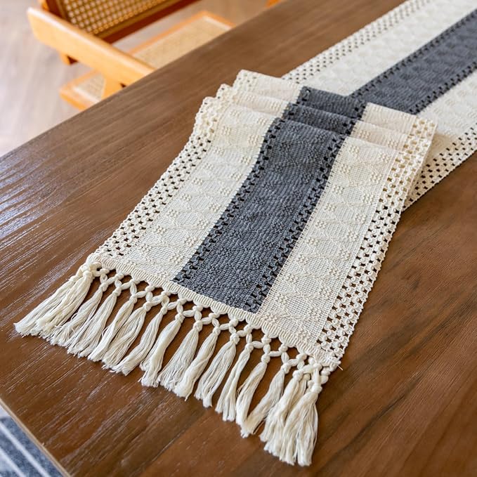 EMMTEEY Boho Table Runner with Tassels 72 Inches Long, Scratch & Heat Resistant - Image 6