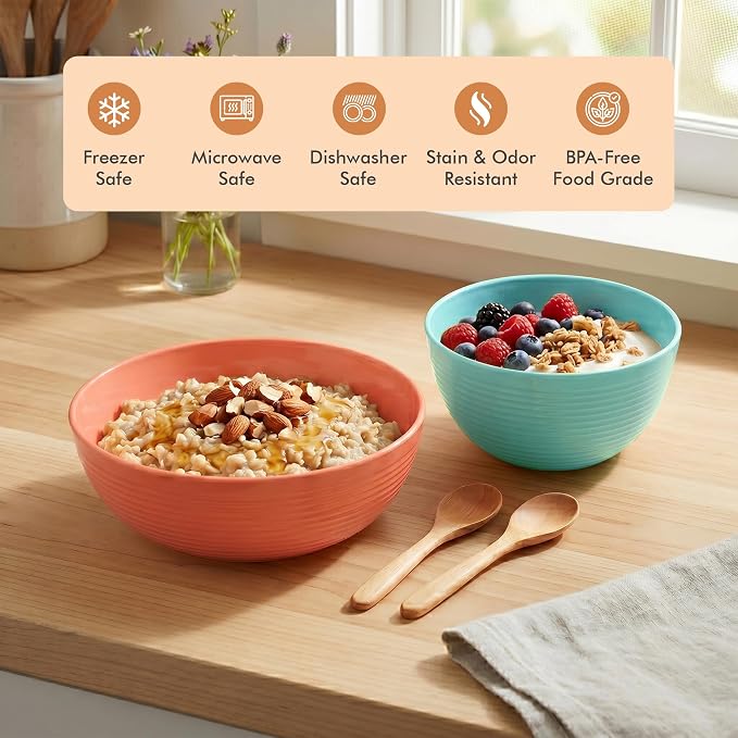 Plastic Bowls Kitchen Set for Cereals, Soup – Salad Bowl Set of 6 for Hot Cold - Image 5