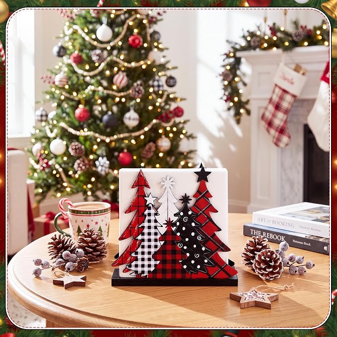 Buffalo Check Christmas Tree Napkin Holder - Image 3